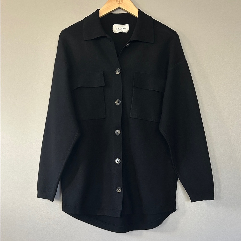 Aritzia Wilfred Free Ronnie Sweater Knit Lumberjack Jacket Small Black Oversized